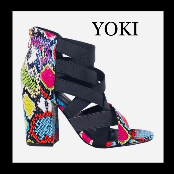 Yoki Shoes - (LAST PAIR)  YOKI - MULTI SNAKE CHUNKY HEELS